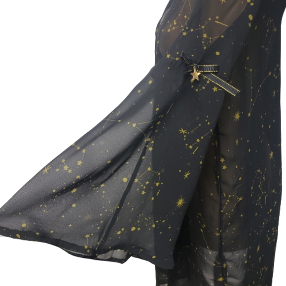 SOLD Black Sheer Gold Astrology Constellation Print Bell Sleeved Kimono Sz M - Picture 5 of 10